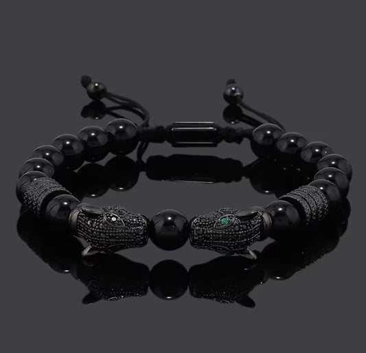 Men’s Blackstone Beads Bracelet with leopard head.