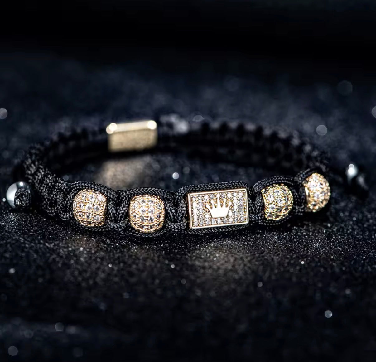 Men’s Adjustable Black Braided Crown Bracelet