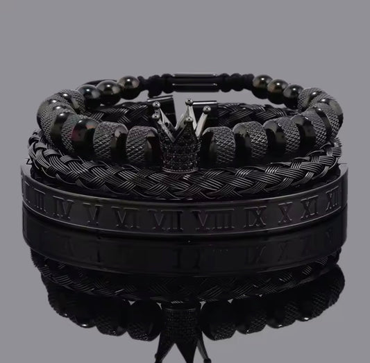 Men’s Crown & Roman stainless steel bracelet set.
