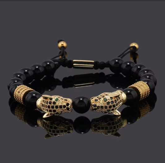 Men’s Blackstone Beads Bracelet with leopard head.